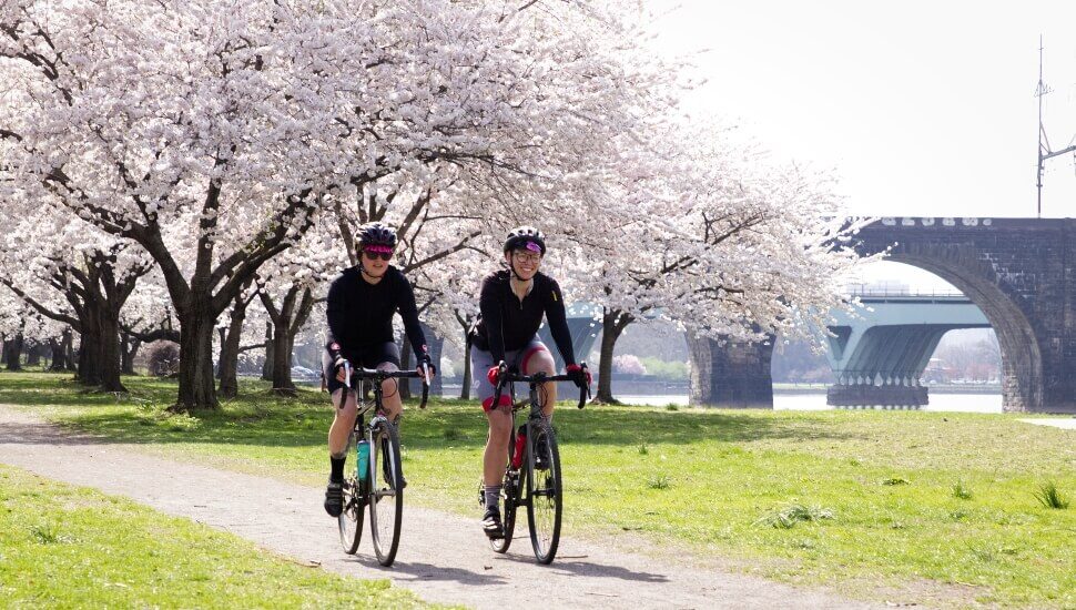 Bike riders on the Schuylkill River Trail in Fairmount Park