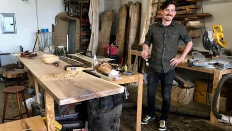 Greg Fuguet in his Kensington woodshop