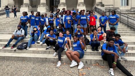 Heights Philadelphia on steps of The Franklin Institute