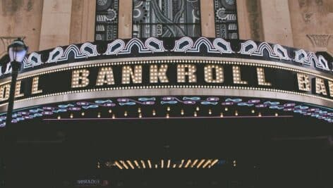 Bankroll club sign and facade at former Boyd Theater