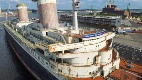 Aerial view of the SS United States.