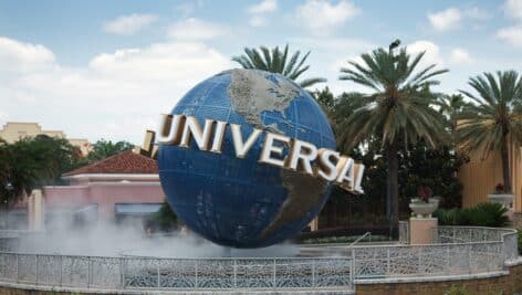 The large rotating Universal logo globe on Universal Studios is one of Orlando's famous theme parks.