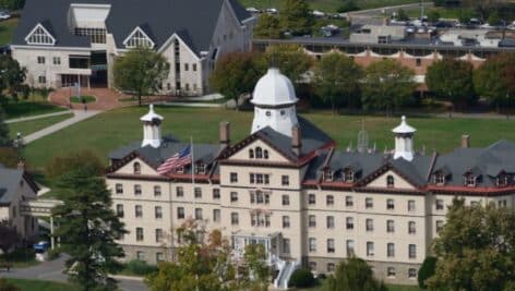 An aerial view of the Widener University campus in Chester.