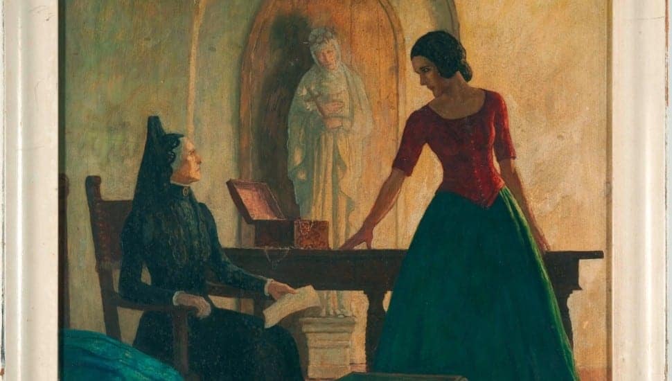 n.c. wyeth painting depicting two women inside for novel ramona found in thrift store with frame