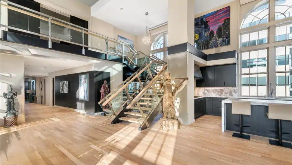 the interior of the main common area of the penthouse at 1601 locust street