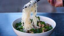 A noodle dish with meat and greens from Mawn.