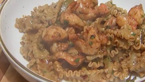 A plate of fresh-made Shrimp Mafaldine from the Rosemary restaurant in Ridley Park.