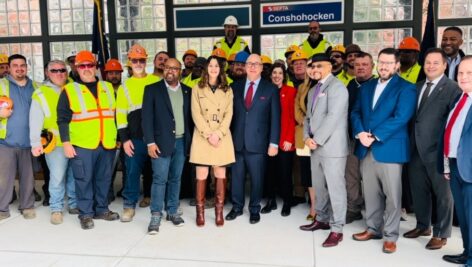 SEPTA and elected officials near SEPTA's new Conshocken Station.