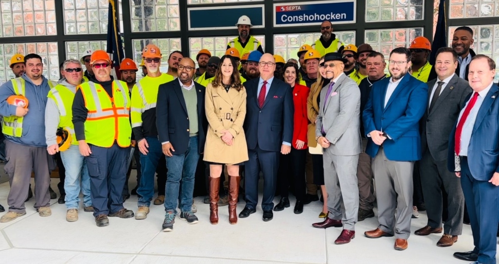 SEPTA and elected officials near SEPTA's new Conshocken Station.