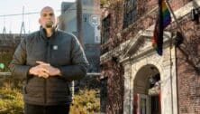 Sen. John Fetterman and exterior of William Way LGBT Community Center.