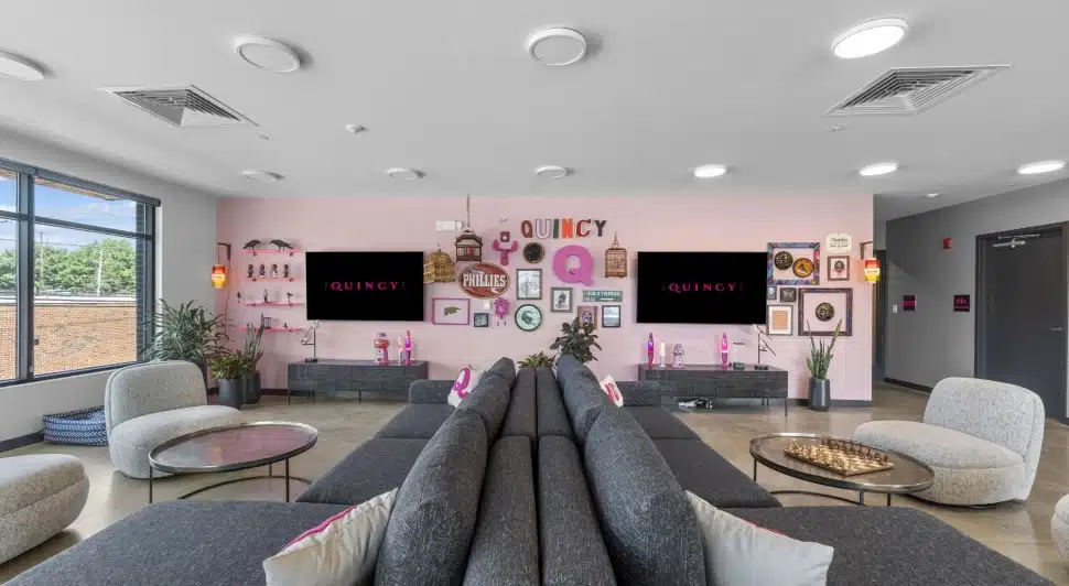 Resident lounge area inside The Quincy.