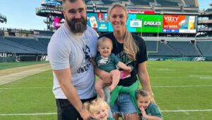Kylie and Jason Kelce, with daughters Bennett, Elliotte and Wyatt.