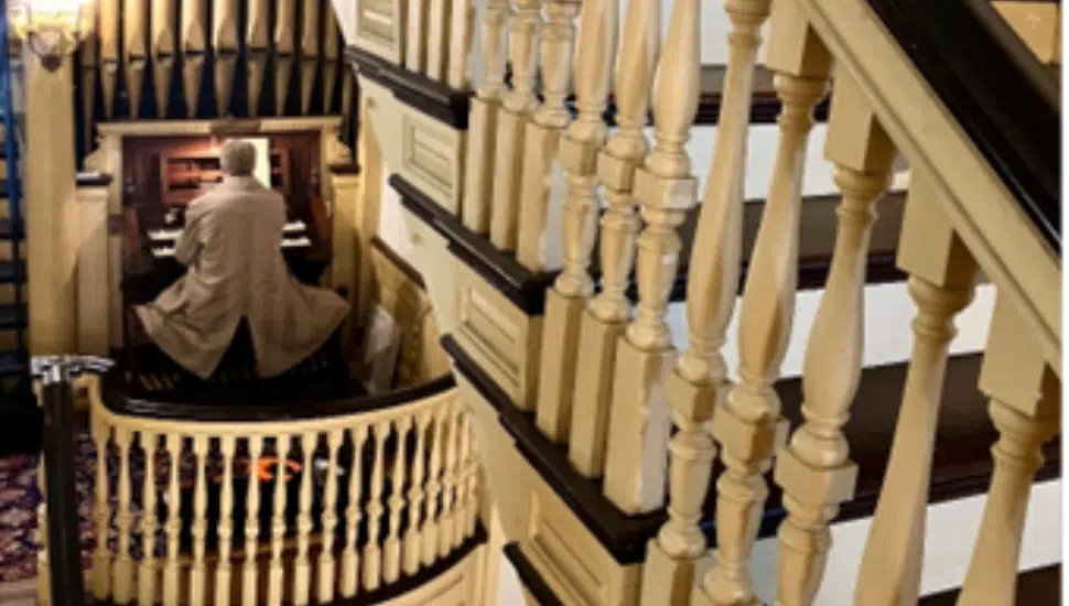 Cathedral Organist Wesley Parrott playing Glen Foerd's newly restored Haskell pipe organ.