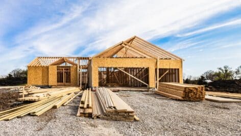 New house building at the construction site.