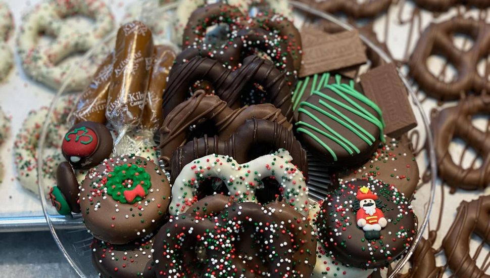 Assortment of chocolates and pretzels