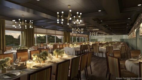 Rendering of the planned Triple Crown Events ballroom in the Radnor Hotel restaurant.