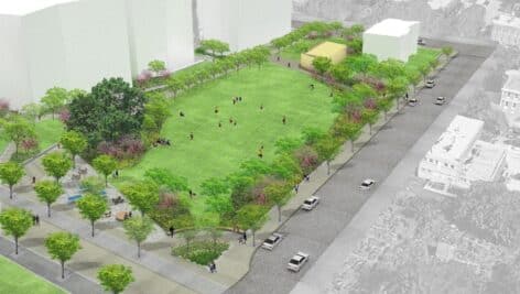 A conceptual rendering of the proposed green space on Drexel's campus.