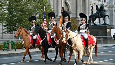 Troops riding horses in Center City Philadelphia.