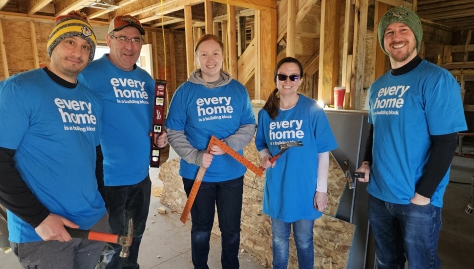 Members of Penn Community Bank’s Commercial Lending team participate in a Habitat build in Croydon.