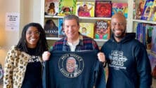 Evisa Gallman, Bob Kelly, Justin Moore inside Uncle Bobbie's Coffee and Books.