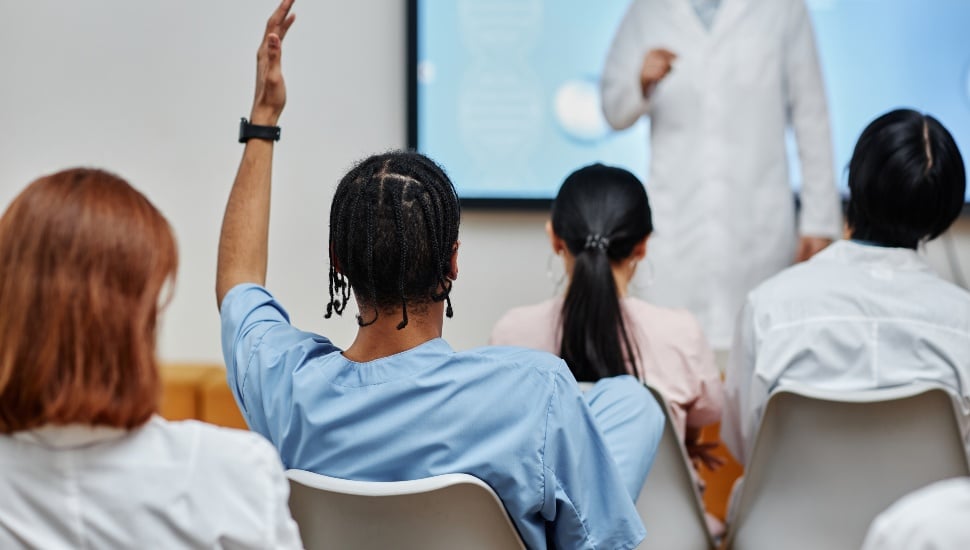 Nursing students in class during a lecture.