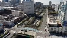 Overhead of Chinatown traffic.