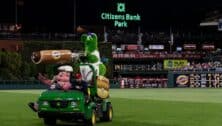 The Phanatic in Citizens Bank Park with a hot dog