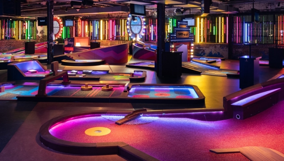 Indoor mini-golf course at Puttshack.