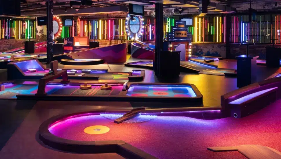 Indoor mini-golf course at Puttshack.