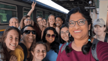 Van Allen and others gathered on a train platform while on the synod in Rome.