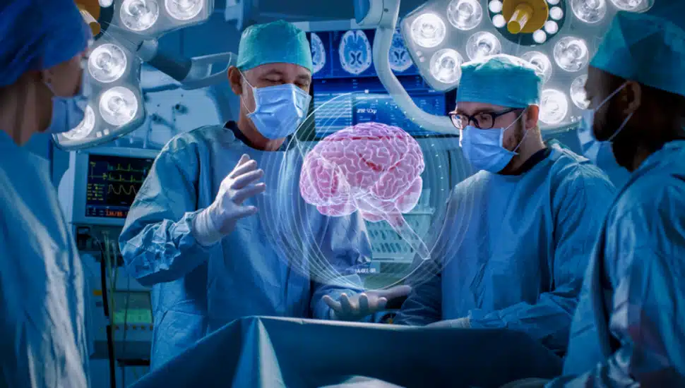 Surgeons performing brain surgery