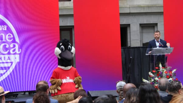 Michael Delbene, president and CEO of Welcome America, speaks at Wawa Welcome America 2024 press conference. Image via Jensen Toussaint.