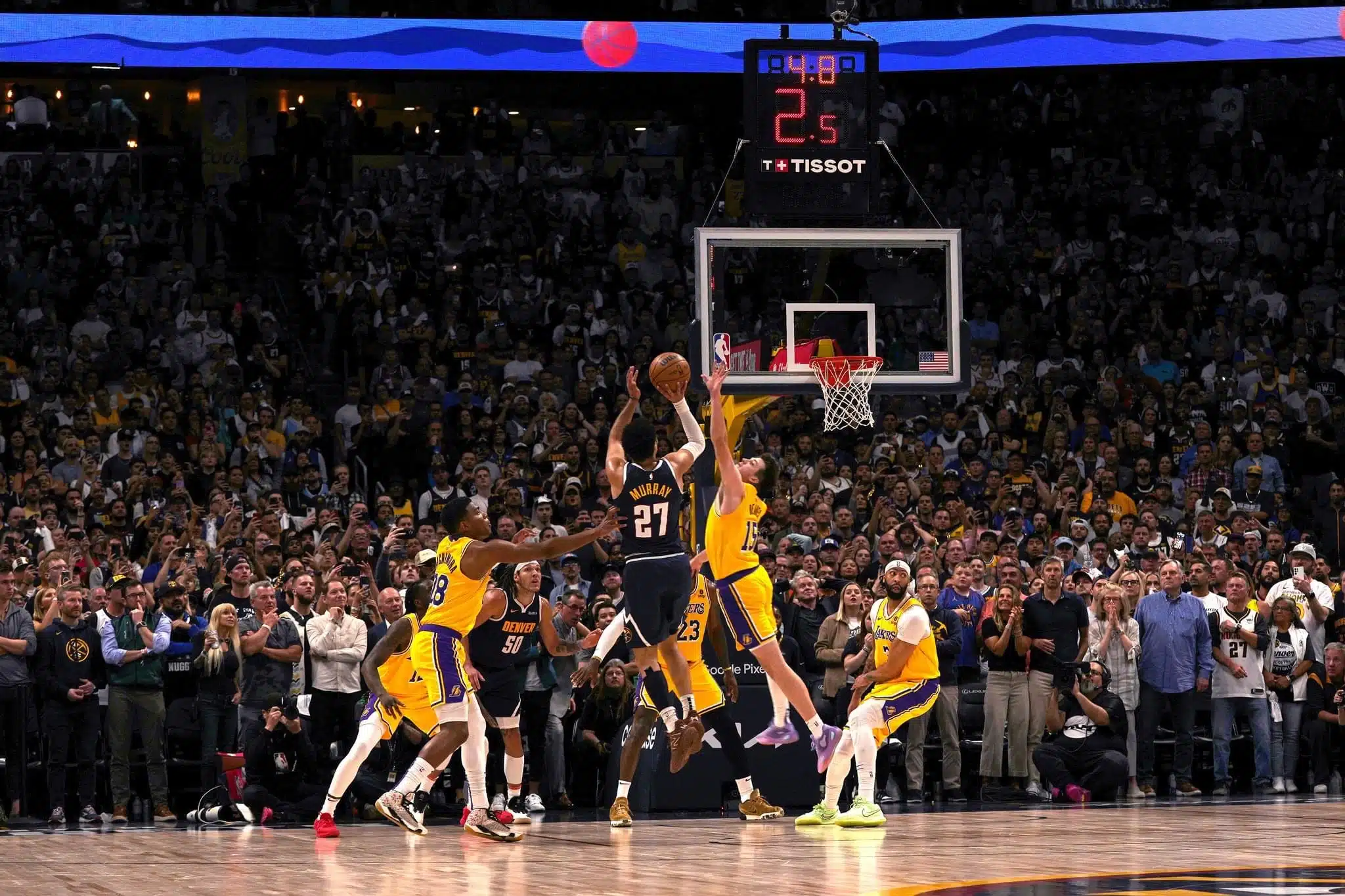 A Denver Nuggets and Los Angeles Lakers game.