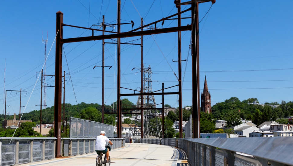 A man biking.