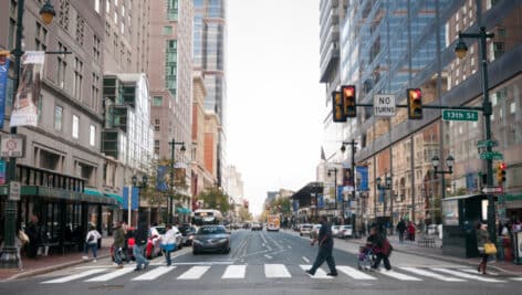 People walking in downtown Philadelphia.