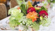 A bouquet of flowers on a table.