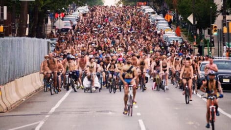 Philadelphians during the Naked Bike Ride event.