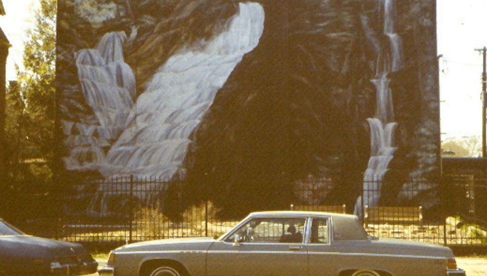 An image of the mural by Jane Golden titled "Waterfalls," located at South 48th Street and Chester Avenue.