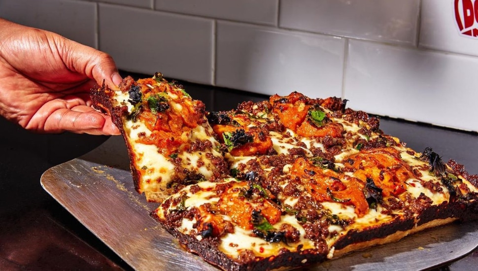 A pizza from Down North Pizza.
