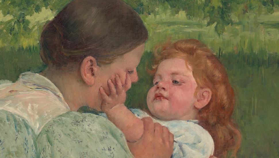 One of Mary Cassatt's paintings, titled, "Maternal Caress."