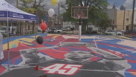 The newly-designed Rasual Butler Basketball Courts at Chew Playground.