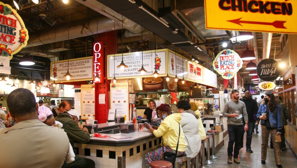 People eating at Reading Terminal Market.