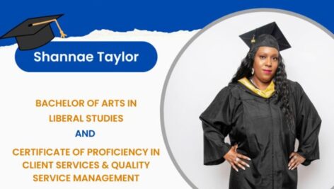 Shannae Taylor graduation graphic with cap and gown.