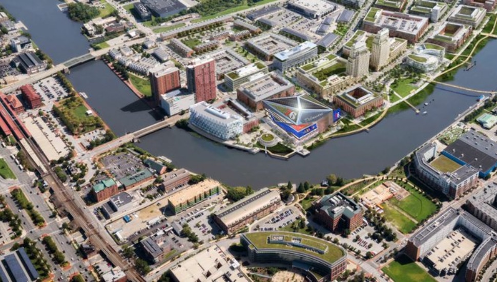 Rendering of proposed Sixers arena in Wilmington, Delaware.