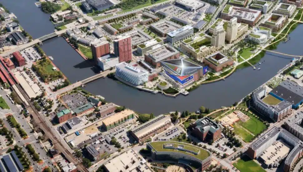 Rendering of proposed Sixers arena in Wilmington, Delaware.