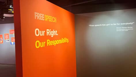 Entrance of new free speech exhibit at the National Liberty Museum.