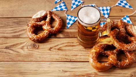 Soft pretzels with a beer.