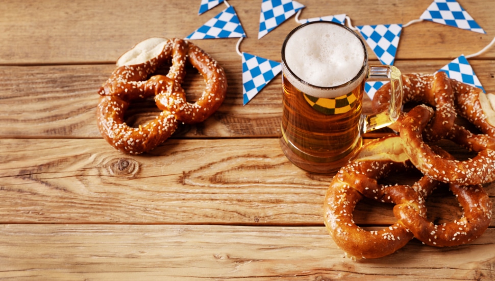 Soft pretzels with a beer.