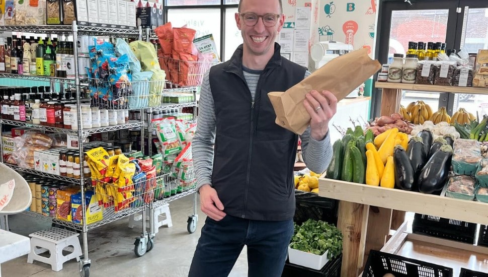 A customer inside Breezy's Deli & Market