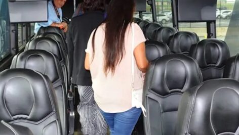 Inside the bus that will take you from the Wilmington airport to Philadelphia International Airport.